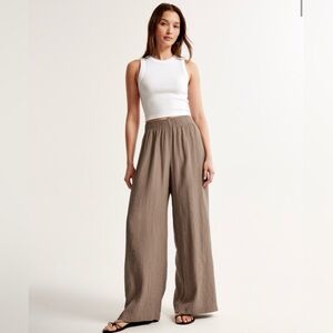 Abercrombie & Fitch Crinkle Textured Pull On Pant, Brown, Size Large/Short